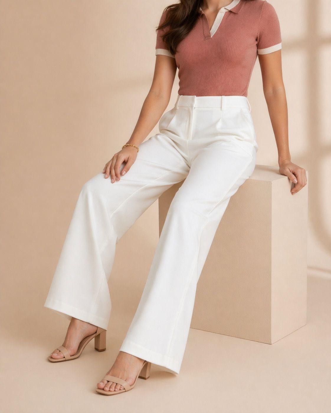 White wide leg pants full length flowing - Fasciners Pakistan