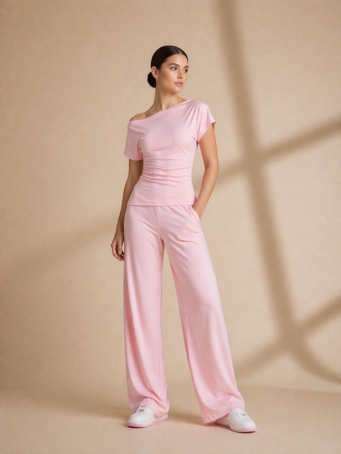 Blush co-ord set off shoulder detail - Fasciners Pakistan