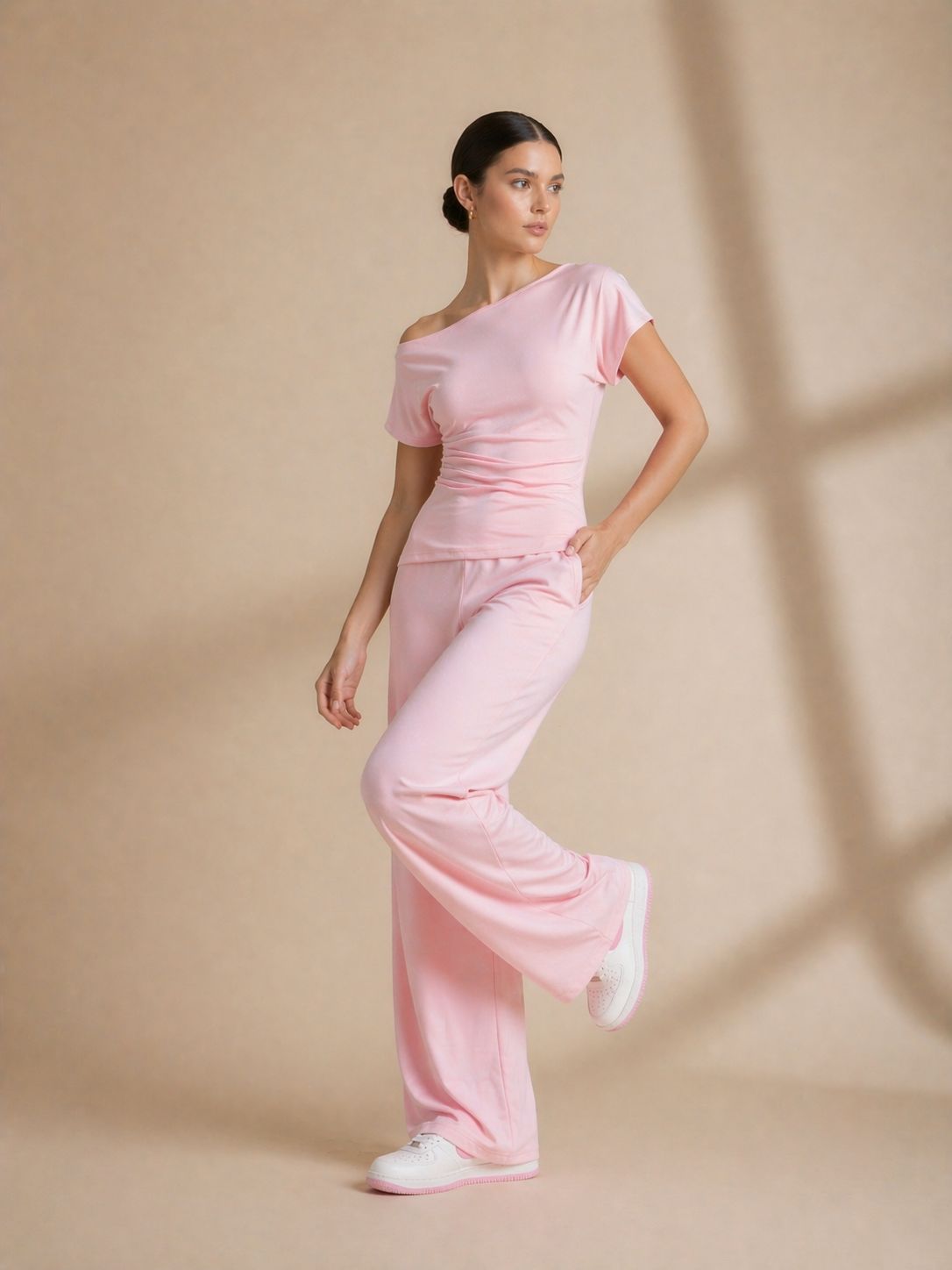Blush wide leg co-ord set full length - Fasciners Pakistan