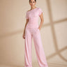 Blush wide leg co-ord set off-shoulder top trousers for women - Fasciners Pakistan