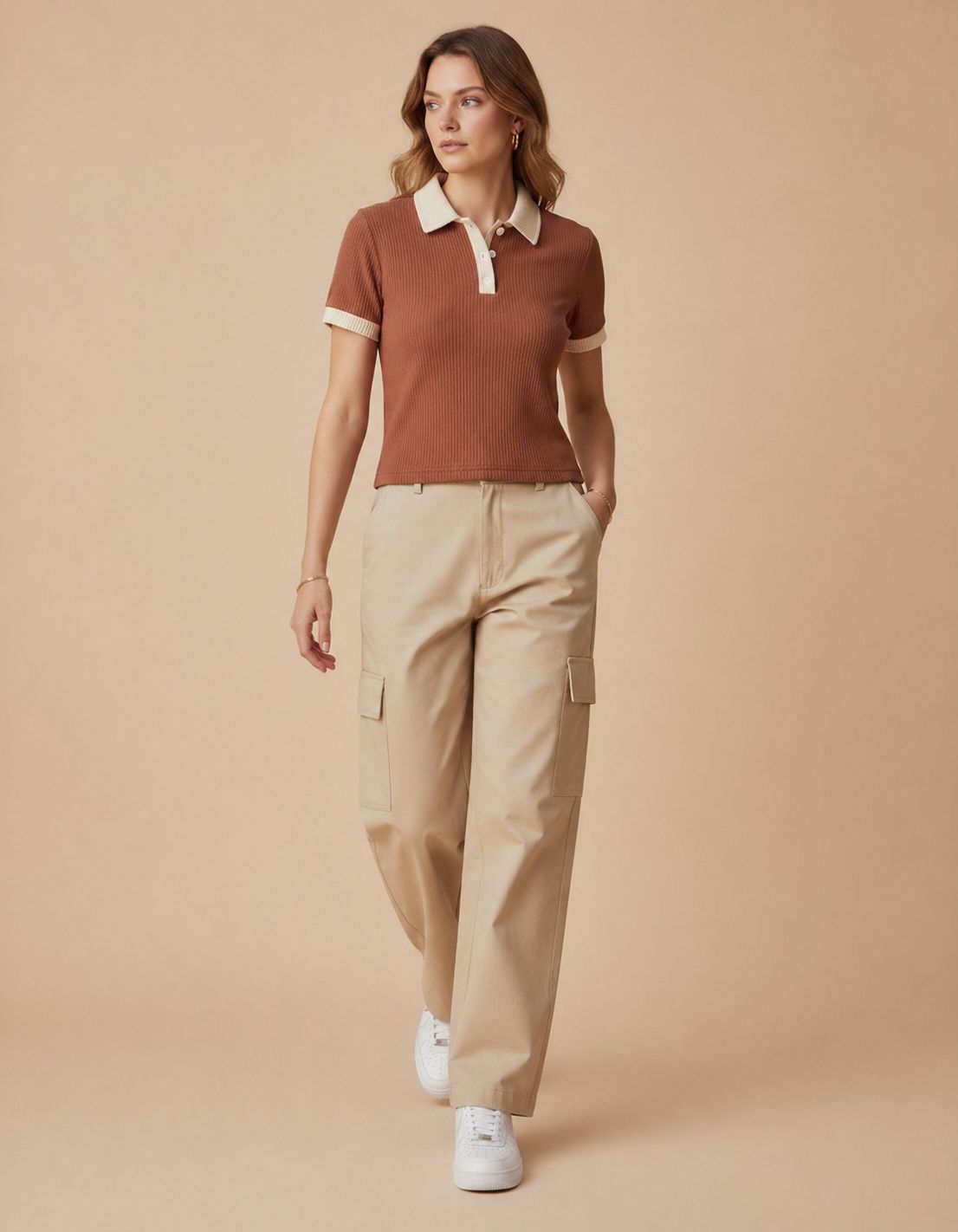Cocoa beige polo top collar detail - Fasciners Pakistan