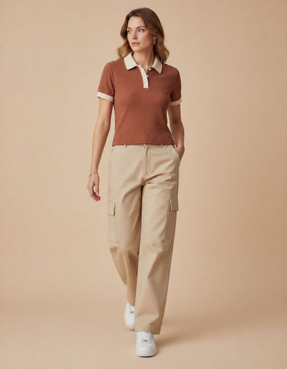 Cocoa beige polo top collar detail - Fasciners Pakistan