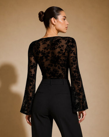 Midnight Bloom Sheer Top