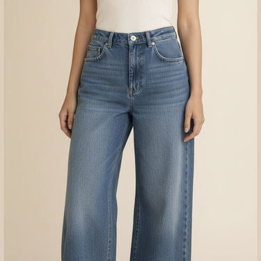 Fasciners High Waist Wide Leg Jeans Mid Blue back view