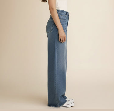 Fasciners High Waist Wide Leg Jeans Mid Blue side view