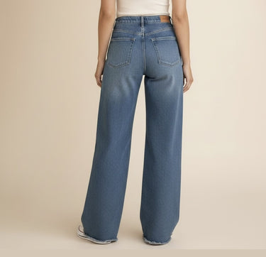 Fasciners High Waist Wide Leg Jeans Mid Blue waist detail