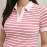 Blush ribbed polo striped top for women - Fasciners Pakistan