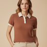 Cocoa beige ribbed contrast polo top for women - Fasciners Pakistan