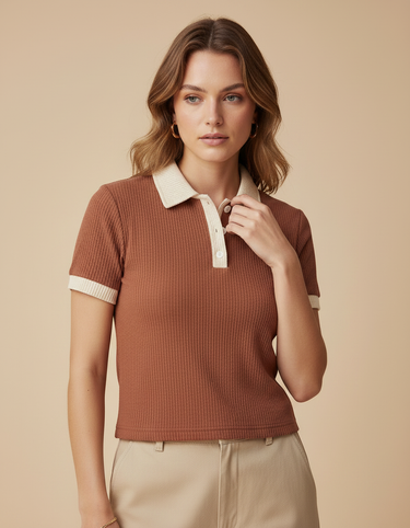 Polo Top - Cocoa Beige